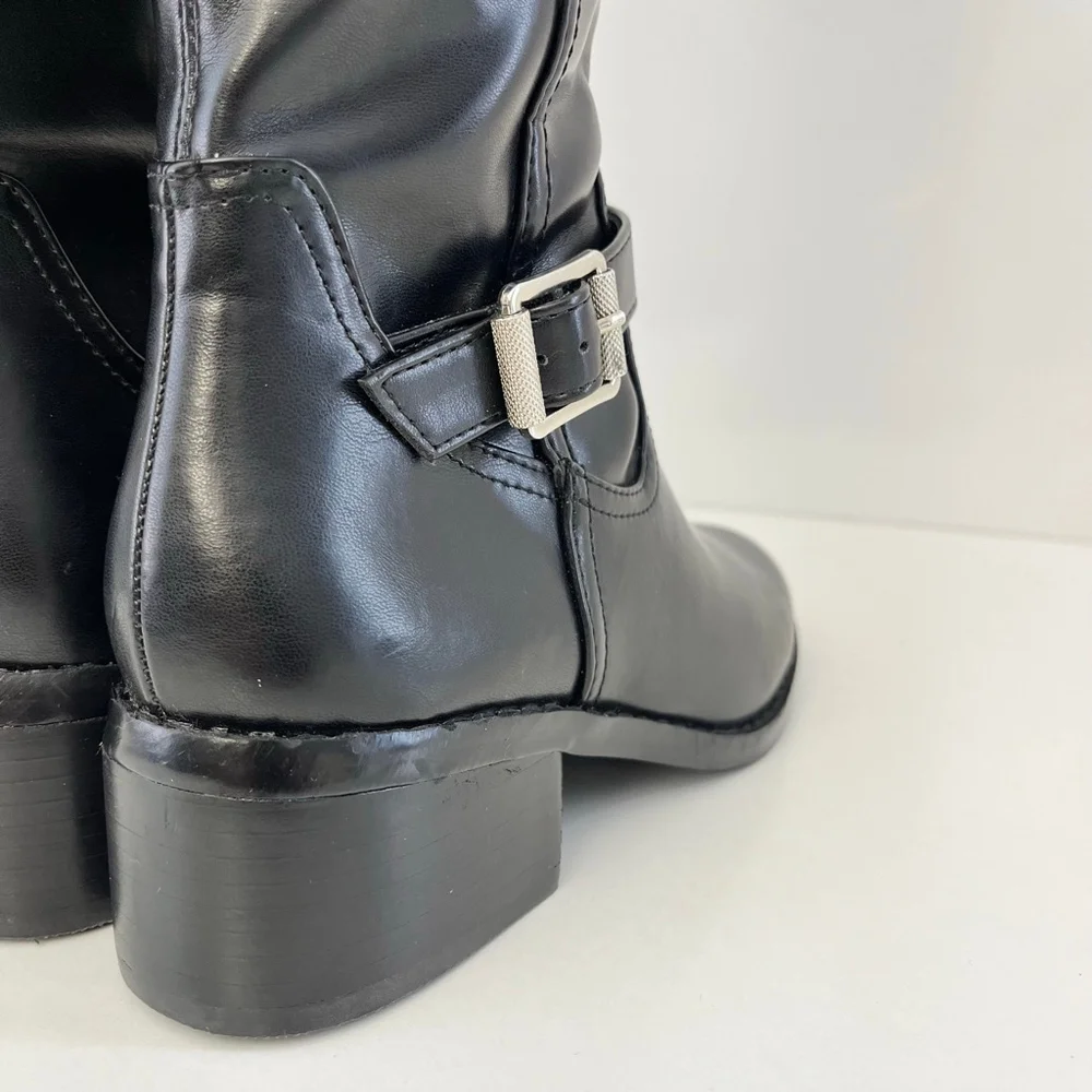 Black Over The Knee Boots Low Block Heel Buckle Riding Boots Size 5 DV Dolce Vit